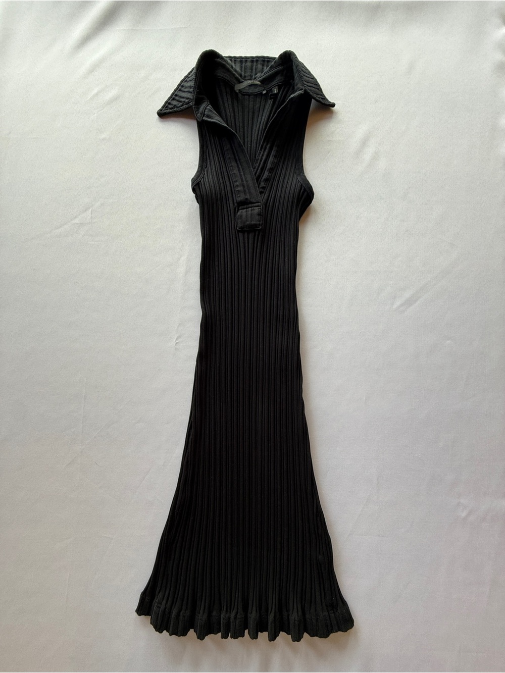 Helmut Lang Black Ribbed Sleeveless Collared Mini Dress